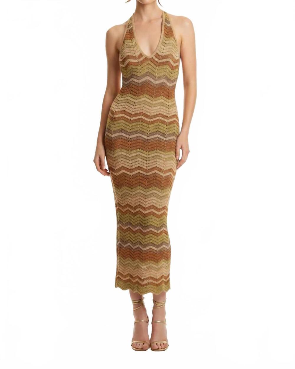 NEW DRESS FORUM metallic chevron stripe halter dress in natural multi